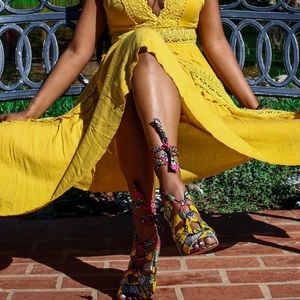 Colourful strap up heels